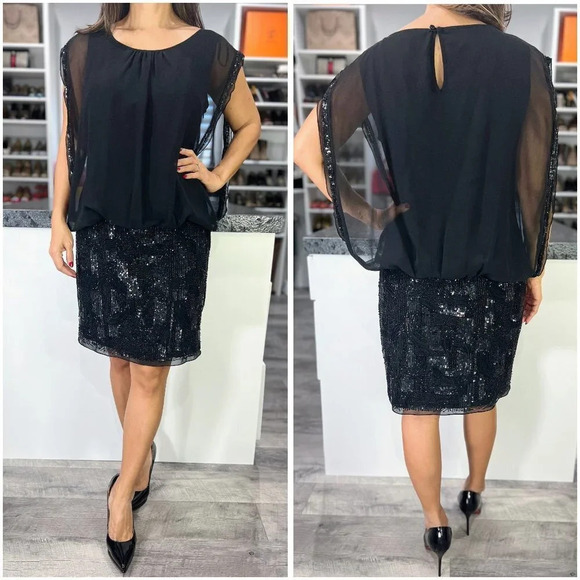 Aidan Mattox Beaded Sequin Black Cocktail Dress $395 - Picture 1 of 10
